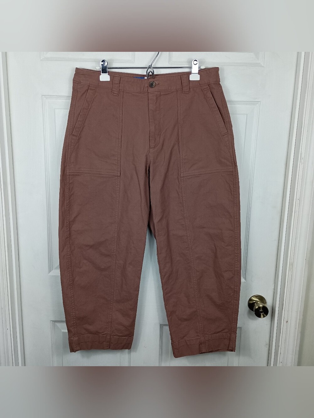 Old Navy Barrel Leg Pants 14 Womens Warm Taupe High Rise Canvas Ankle Utility - Picture 2 of 8